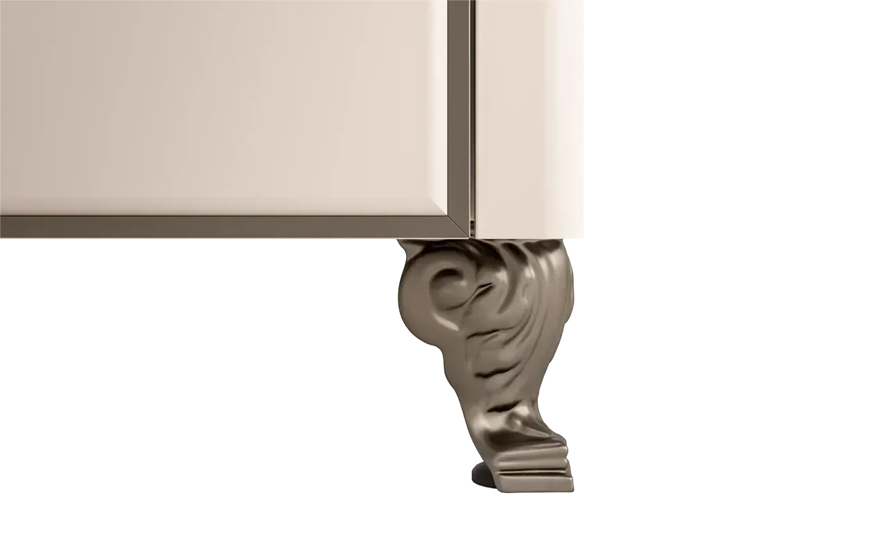Ornate metal appliance leg for designer kitchen appliances, elegant base detail