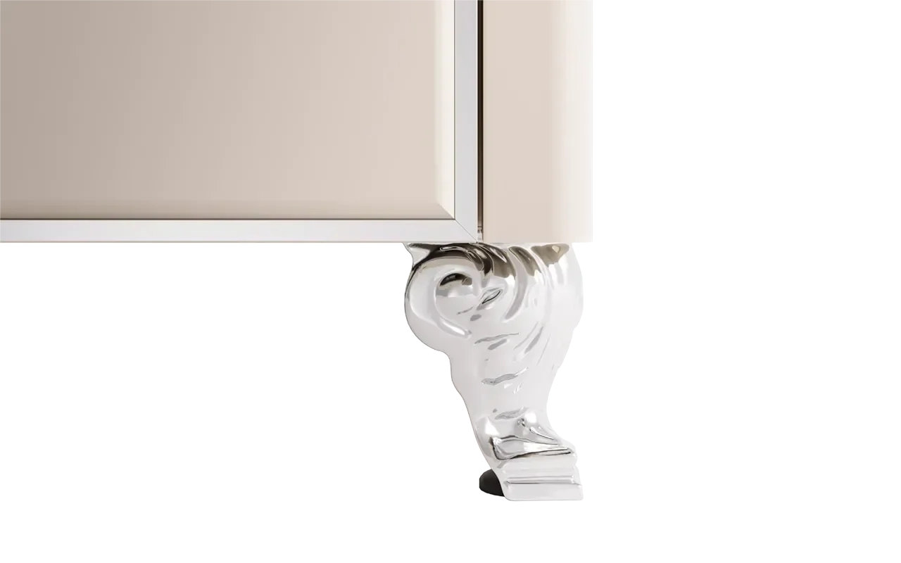 Elegant chrome claw foot on luxury kitchen appliance, designer home appliance detail