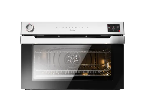 Stainless steel built-in oven with digital display and glass door, perfect for modern designer kitchens.
