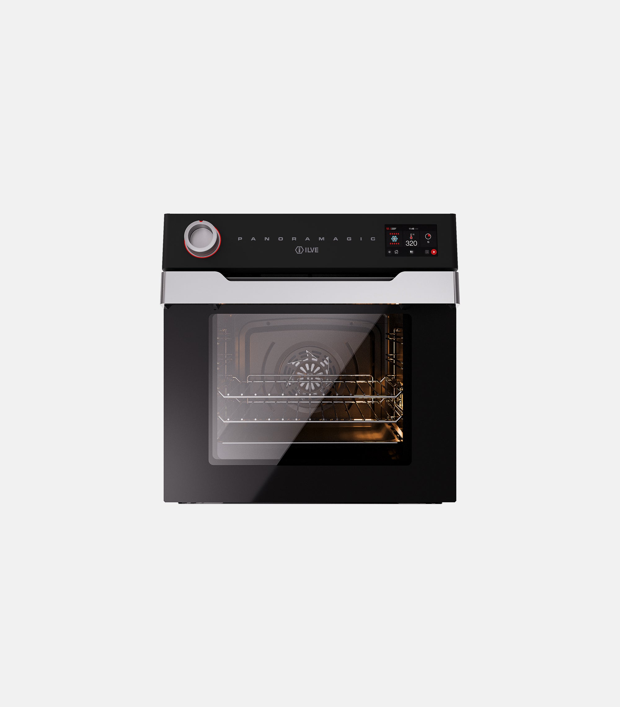 ILVE Panoramagic built-in oven with digital display and interior lighting, modern kitchen appliance