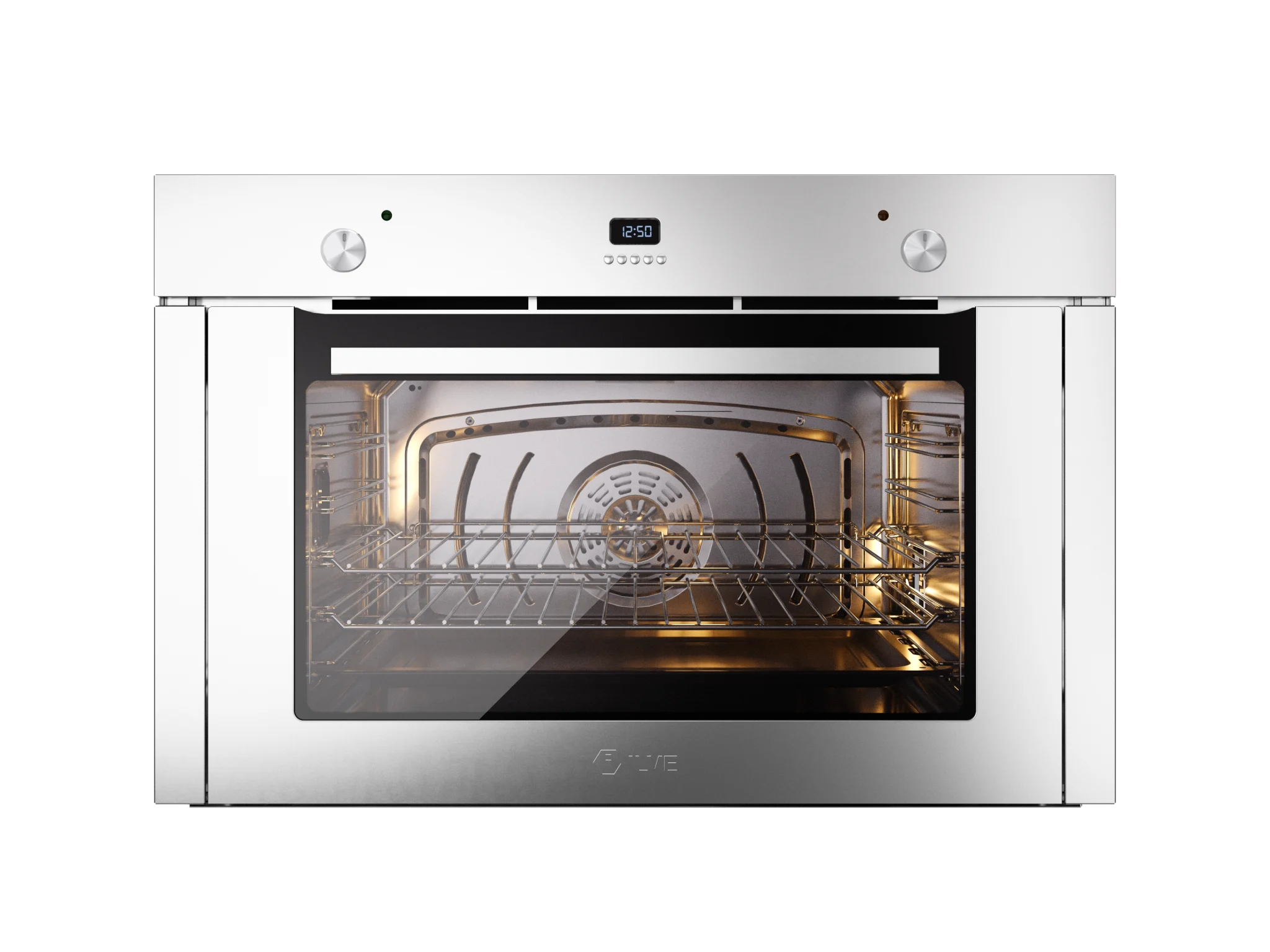 Stainless steel built-in oven with digital display and interior racks, ideal for modern kitchen appliance design