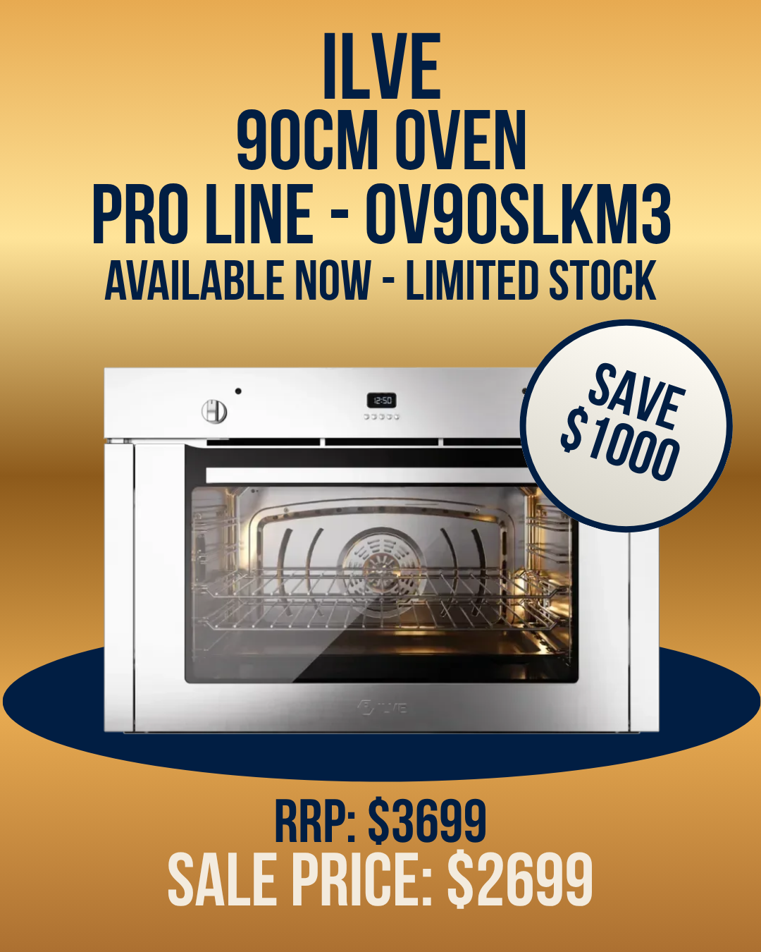 ILVE Pro Line 90cm Multifunction Oven - OV90SLKM3