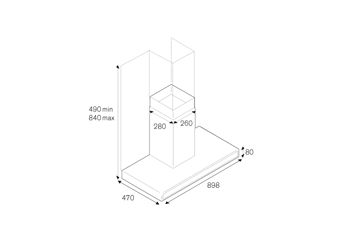 technical specifications for Bertazzoni 90cm Rangehood Canopy KG90CONX