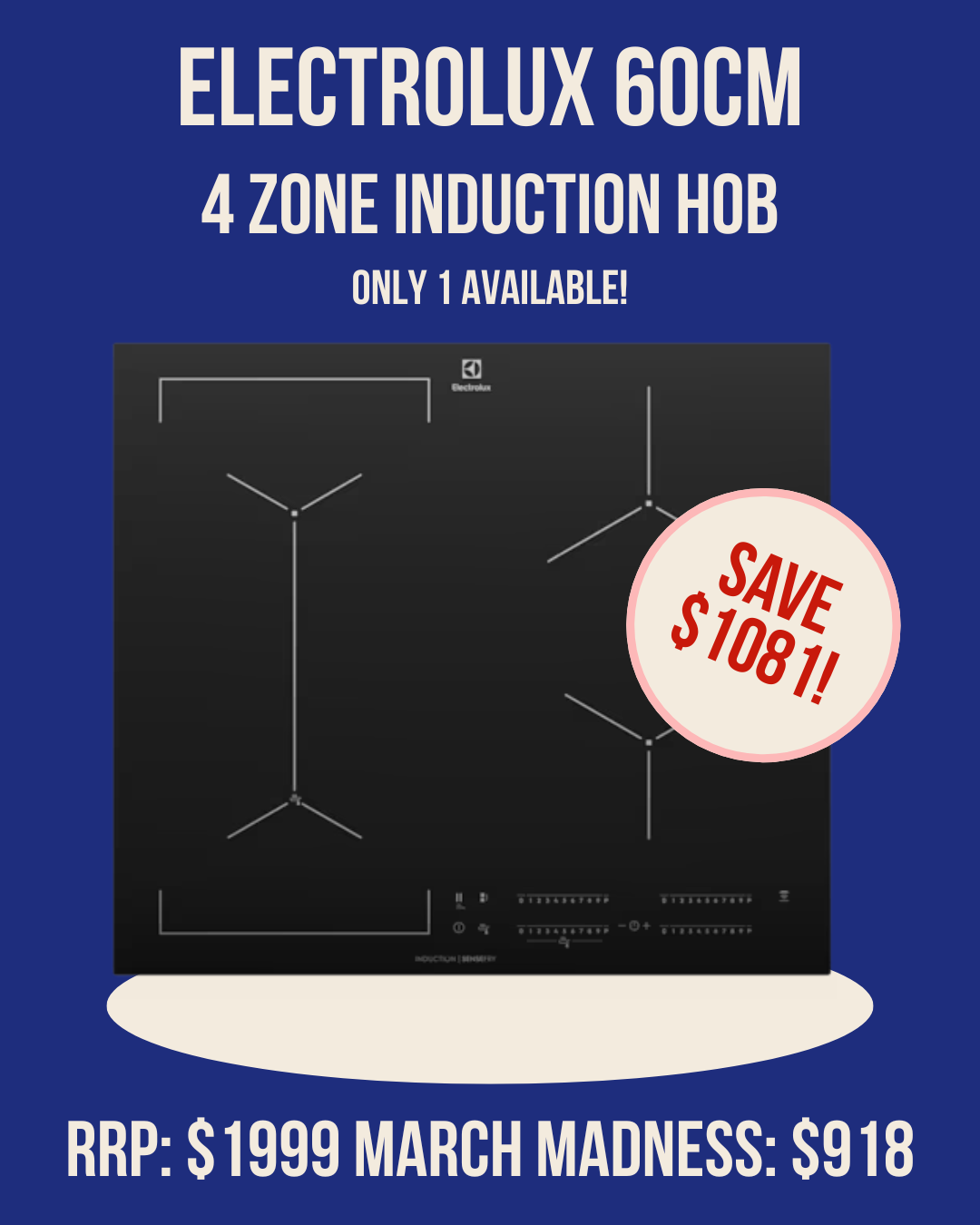 Electrolux 60cm 4 Zone Induction Cooktop - EHI645BE *Ex-Display*