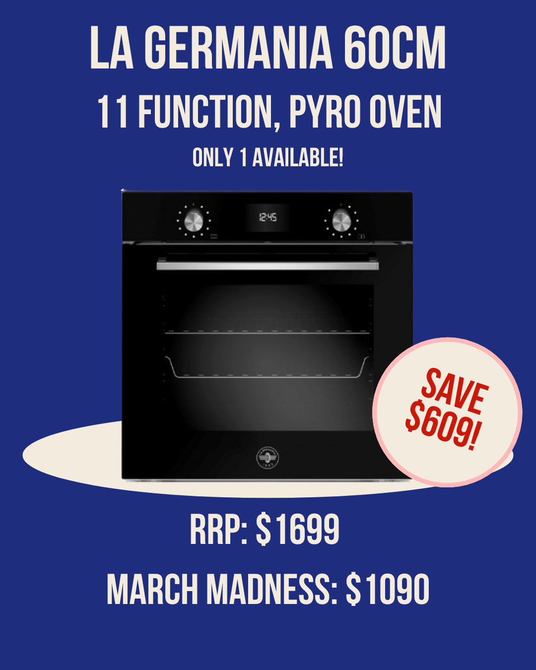 La Germania 60cm Built-in Pyrolytic Oven - F6011LAGPSNE *Ex-Display*