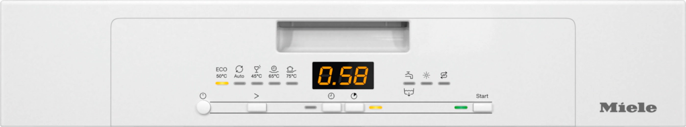 Miele dishwasher control panel with digital timer and wash cycle options for modern kitchen appliances
