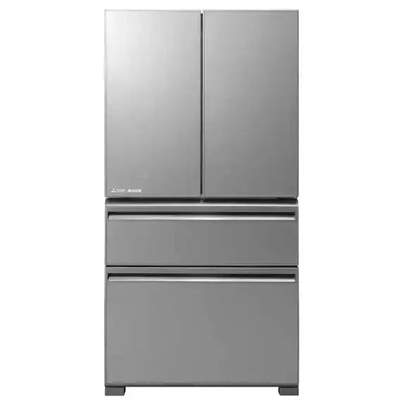Stainless steel French door refrigerator with bottom freezer drawers for modern kitchens