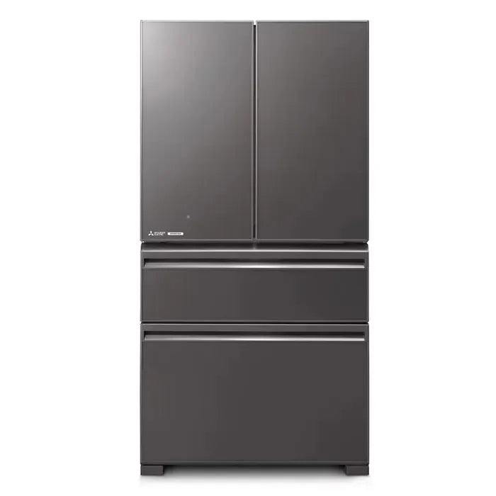 Sleek black French door refrigerator with bottom freezer drawers for modern kitchen design
