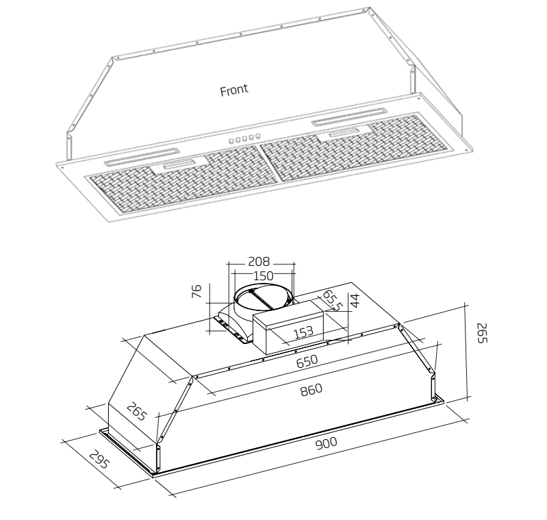 Schweigen 90cm Undermount Rangehood - Non-Silent NAUM-9B