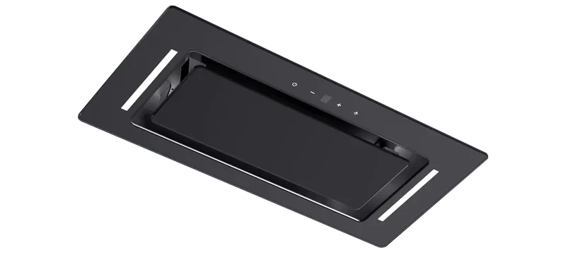 Schweigen 60cm Undermount Rangehood Black Glass Non-Silent BGUM-6B left angle zoomed out