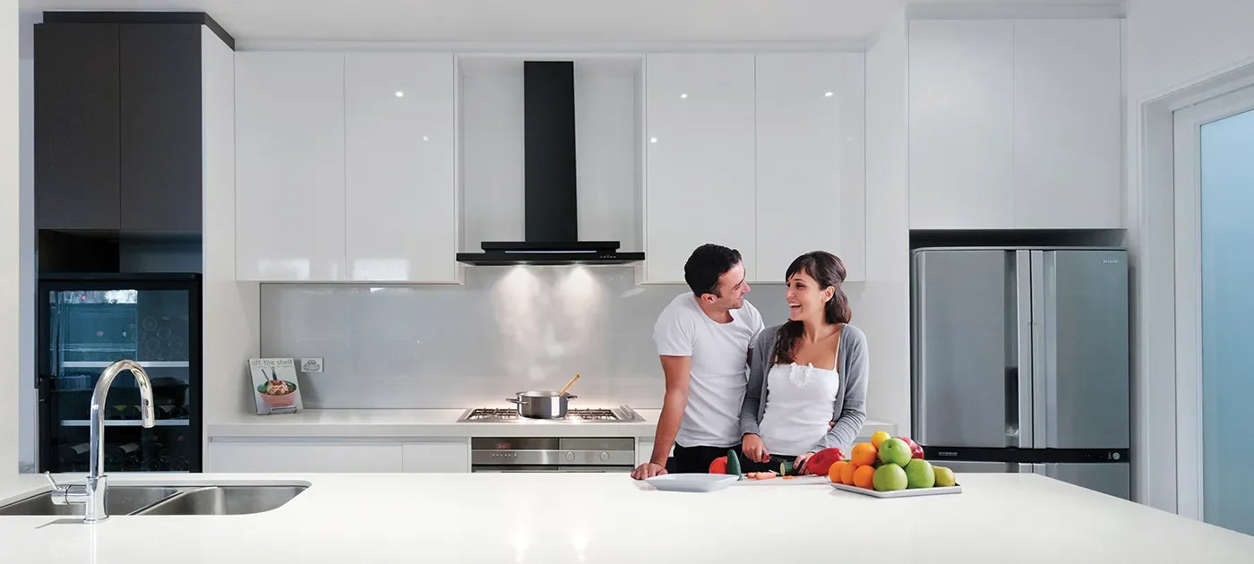 Schweigen 90cm Wallmount Rangehood Silent Black installed in kitchen