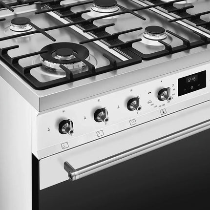 Smeg 90cm 6 Burner Classic Freestanding Dual Fuel Cooker - White