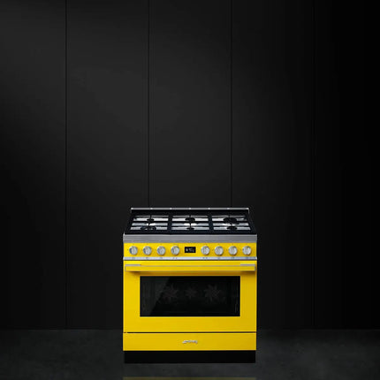 Smeg 90cm Portofino Dual Fuel Pyrolytic Cooker - Sunshine Yellow