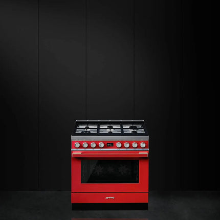 Smeg 90cm Portofino Pyrolytic Dual Fuel Cooker - Red