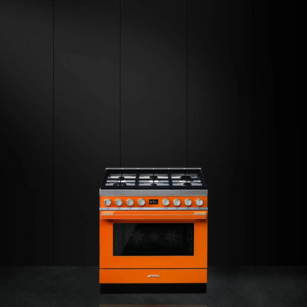 Smeg 90cm Portofino Duel Fuel Pyrolytic Cooker - Burnt Orange