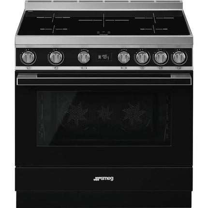 Smeg 90cm Portofino Induction Pyrolytic Freestanding Cooker - Black