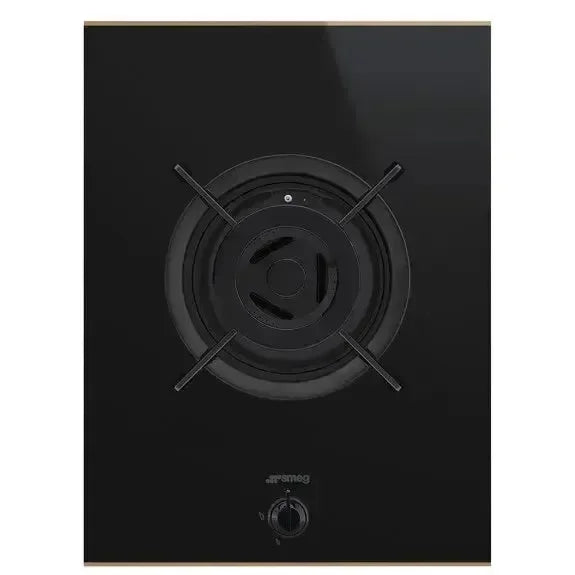 Black Smeg single burner gas cooktop with control knob, sleek designer kitchen appliance