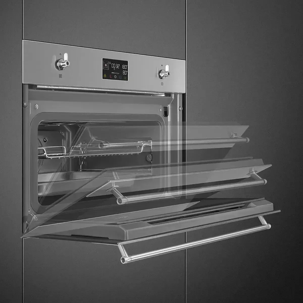 Modern built-in oven with digital display and multi-level racks for designer kitchen appliances