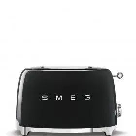 Sleek black SMEG 2-slice toaster with chrome accents, perfect for modern kitchen appliance collections