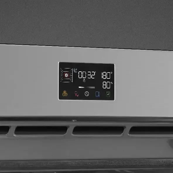 Modern oven control panel displaying digital timer and temperature settings for precise cooking