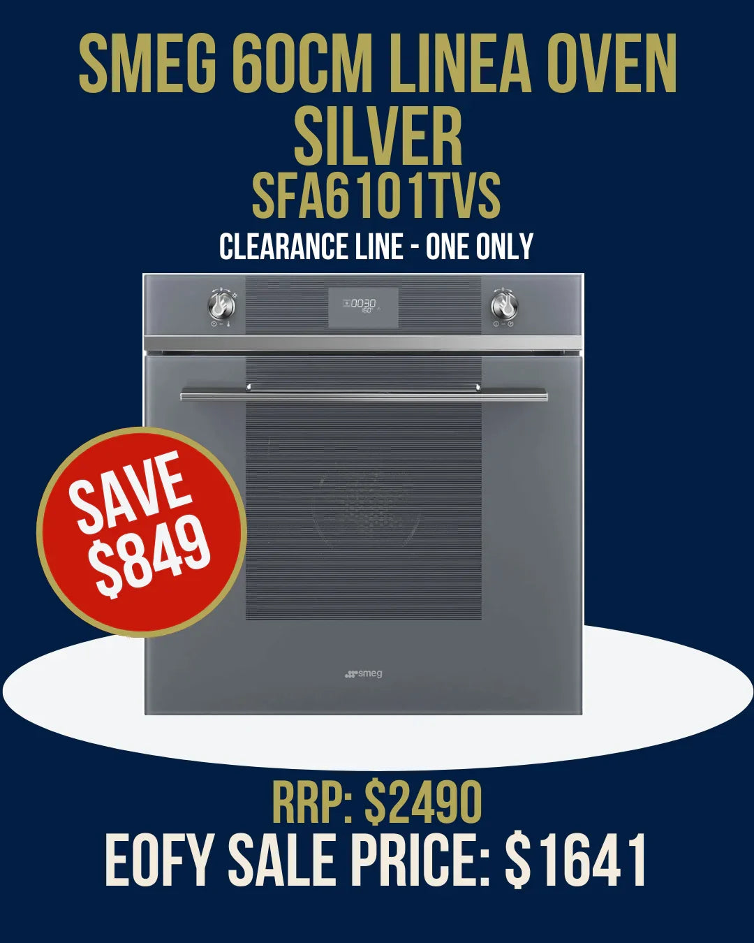Smeg 60cm Linea Silver Oven SFA6101TVS, clearance sale, save $849, RRP $2490, EOFY price $1641