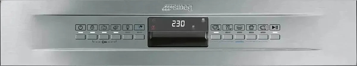 Smeg built-in oven control panel with digital display showing 230 degrees and touch buttons