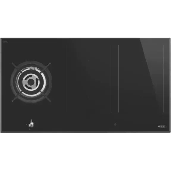Black glass gas cooktop with single burner, sleek modern kitchen appliance design