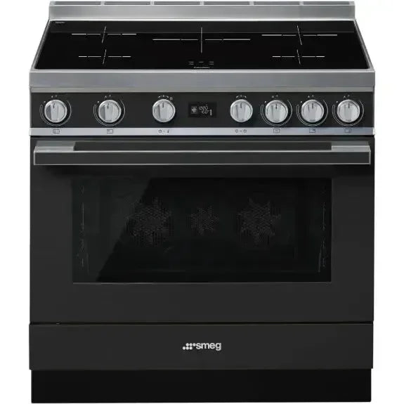 Falcon premium European glass black upright 1100mm induction cooker with sleek design
