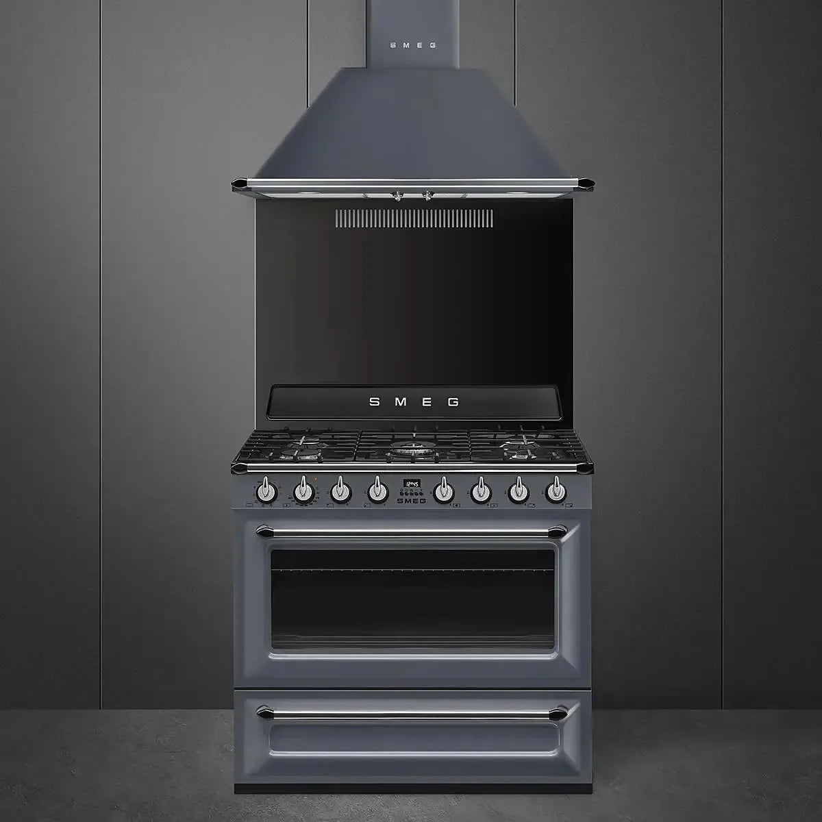 Falcon premium European glass black upright 1100mm induction cooker with sleek design