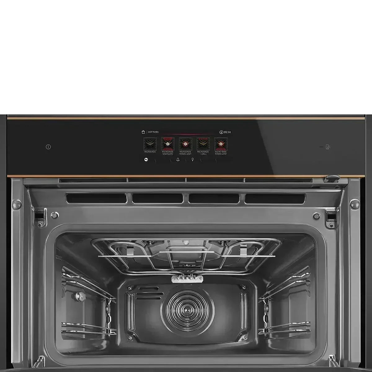 Modern built-in oven with digital touch controls and stainless steel interior, ideal for designer kitchens