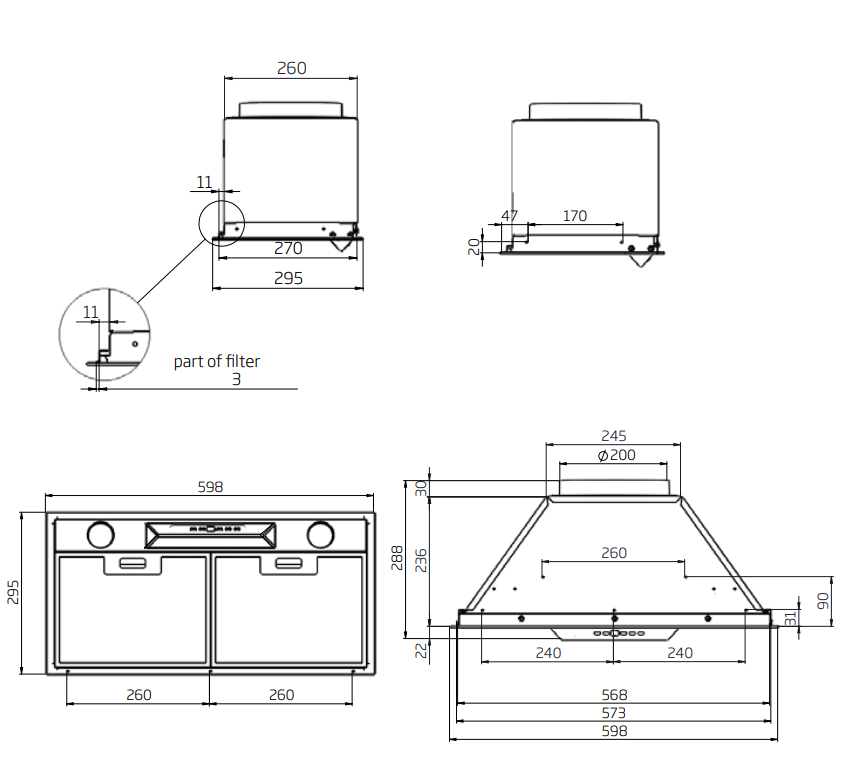 Schweigen 60cm Silent Undermount Rangehood - UM1170-6SP