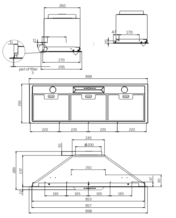 Schweigen 90cm Silent Black Undermount Rangehood - UM1170-9BSP