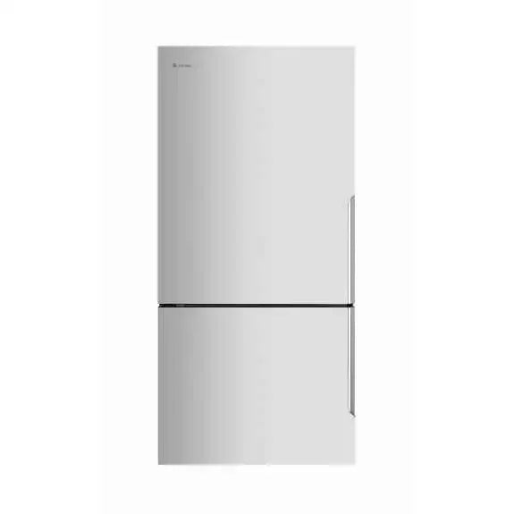 Stainless steel bottom-freezer refrigerator with sleek modern design